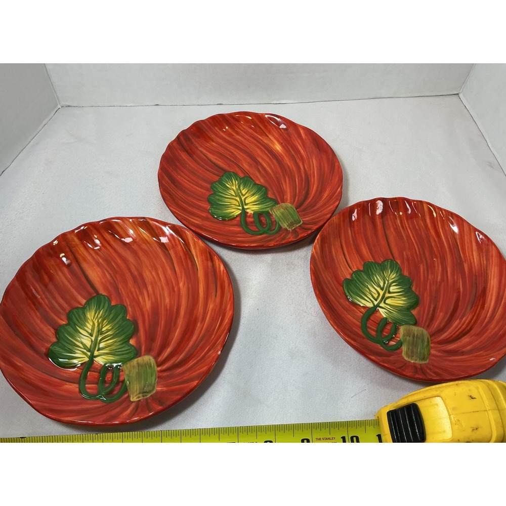 Home & Garden Party Pumpkin Stoneware Plates Set of 3 Orange Fall Harvest 8in - Picture 2 of 9